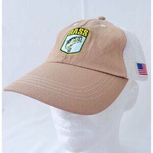 Bass Angler Fish Embroidered Patch & Flag Mesh Back Strapback Baseball Cap Hat